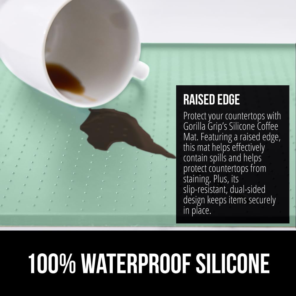 GORILLA GRIP Silicone Coffee Mat, Espresso Drink Bar Station Accessories, Waterproof Heat-Resistant Dish Drying Mats, Stay in Place on Kitchen Counter, Home Kitchen Decor Essentials, 10x14, Mint