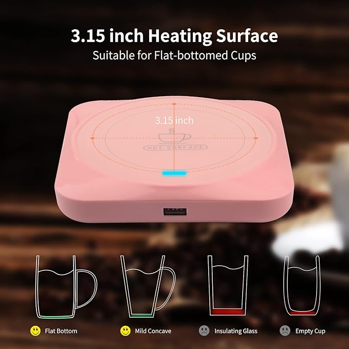 USB Coffee Mug Warmer: Candle Wax Warmer Smart Electric Cup Warmer Charge for Phone Home Desk Office Use Beverage Heating Plate with Gravity Switch for Hot Cocoa Milk Tea Water Pink