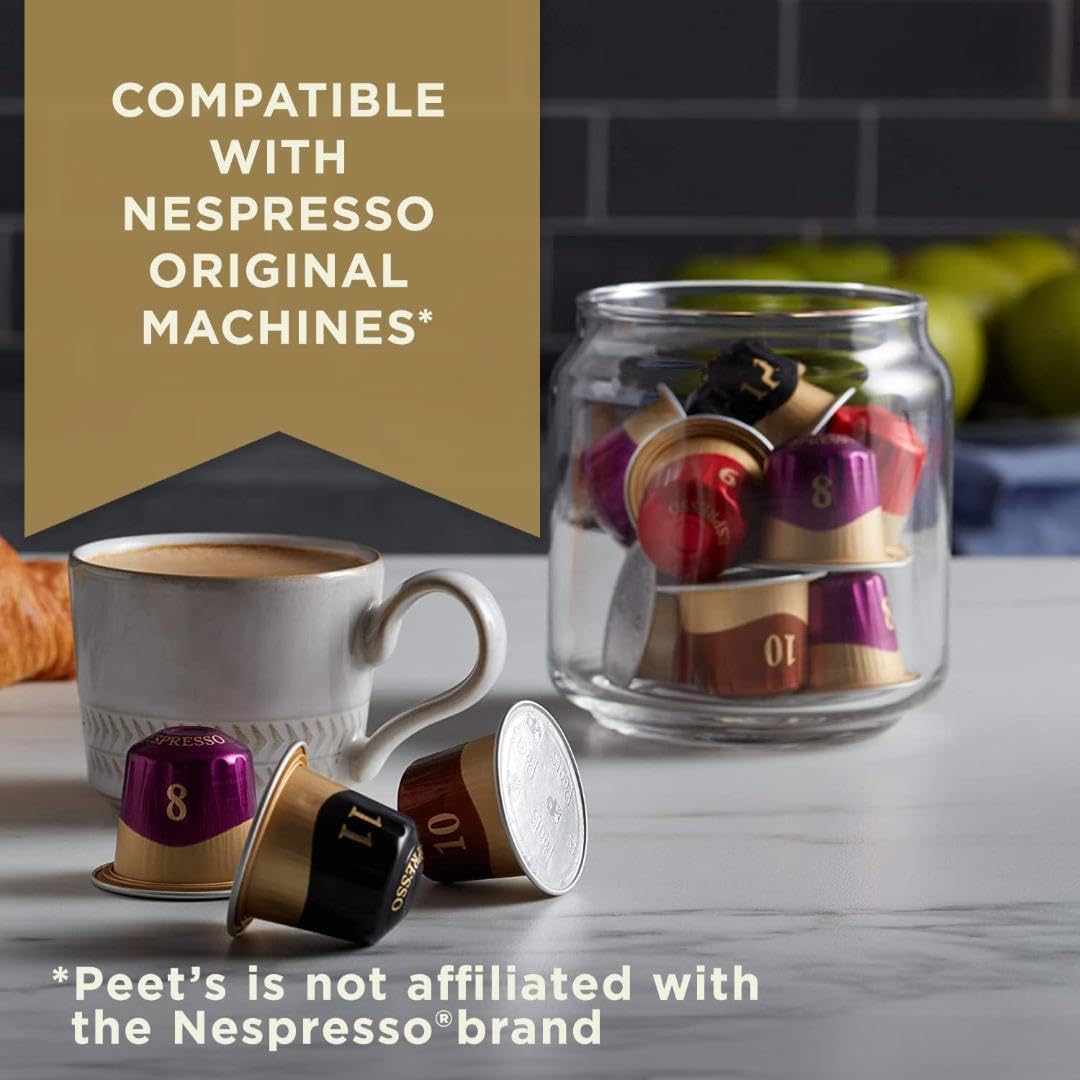 Peet's Coffee, Medium Roast Espresso Capsules, Compatible with Nespresso Original Machine - Ricchezza Intensity 8, 100 Count (10 Boxes of 10 Espresso Capsules)