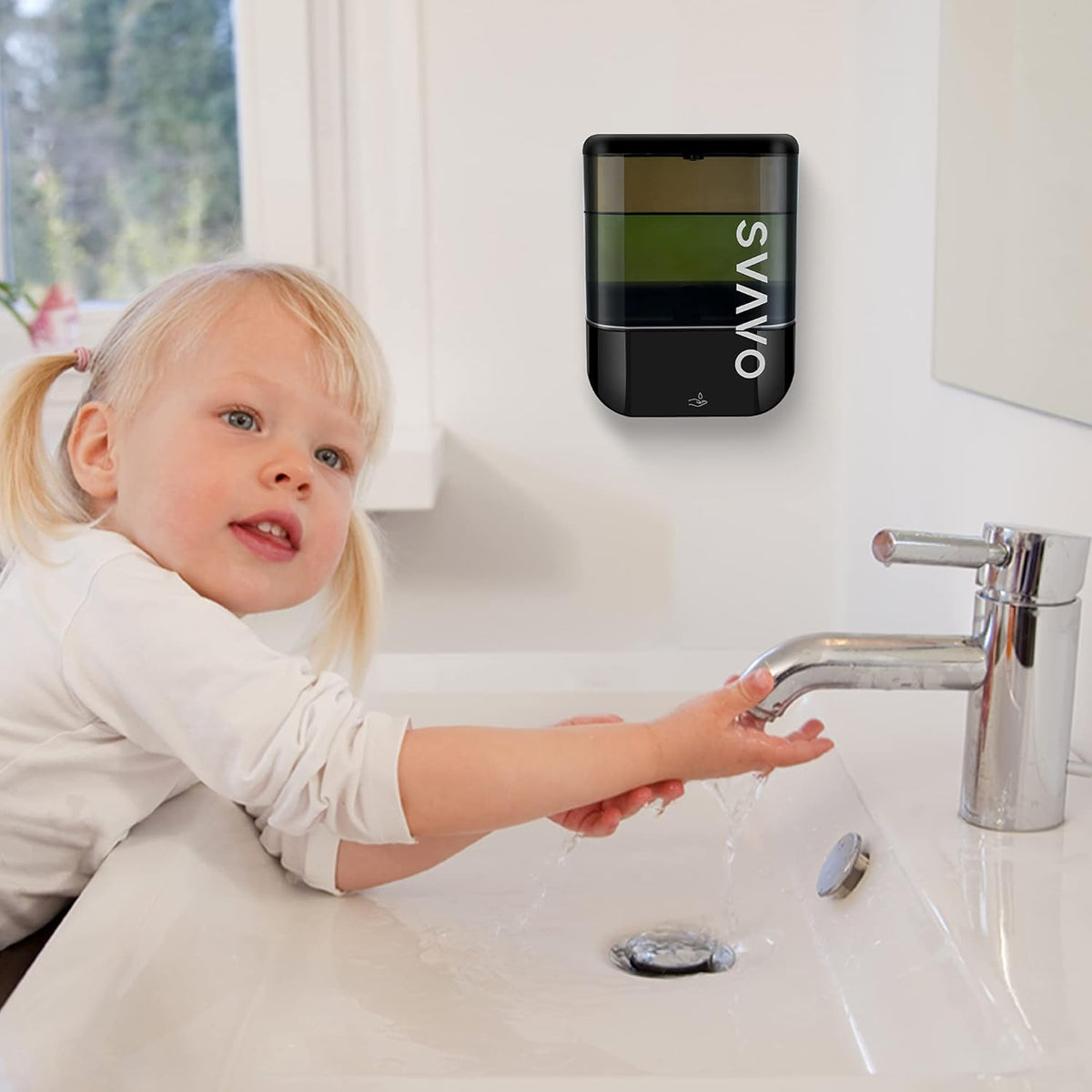 SVAVO Automatic Soap Dispenser Touchless, Hand Soap Dispenser Wall Mount, Electric Sensor Battery Operated for Offices Home Kitchen Bathroom Hotel Restaurant Commercial, 34fl.oz/1000ml Black