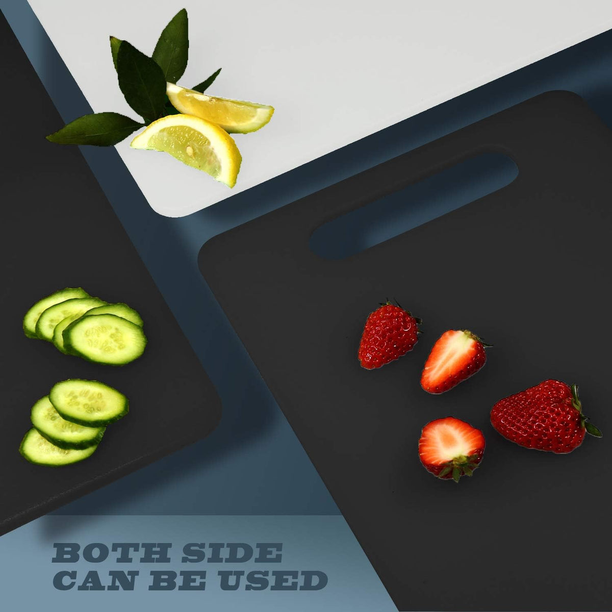 Fotouzy Plastic Utility Cutting Board with Handles, Food Safe PP Material, BPA Free, Dishwasher Safe, Thick Chopping Board, Large Size, Easy Grip Handle, for Kitchen (Black)