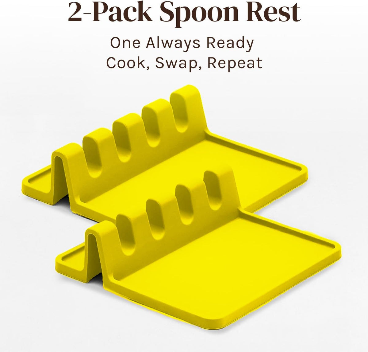Silicone Spoon Rest for Stove Top with Drip Pad (Two Pack) - Heat Resistant BPA Free Utensil Rest & Spoon Holder for Kitchen Counter - Grill Utensil Holder - Spatula Holder, Tongs, Ladle - Yellow
