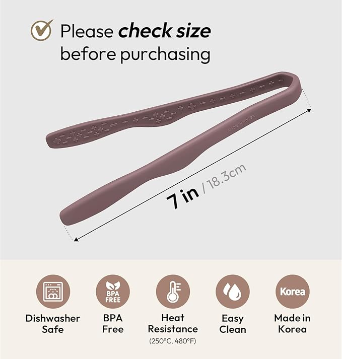 carrotez Mini Silicone Toaster Tongs, Anti-Slip,Non-Scratch Mini Tongs 7inch - Cocoa