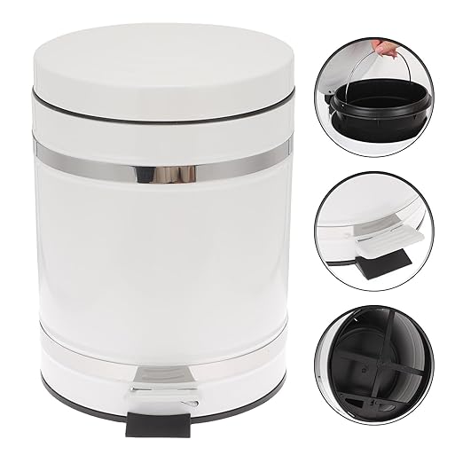 PRETYZOOM Step-on Trash Can with Lid 12l Round Roman Pattern Waste Container for Home Office Bathroom, Foot Pedal Rubbish Storage Bin with Removable Inner Bucket