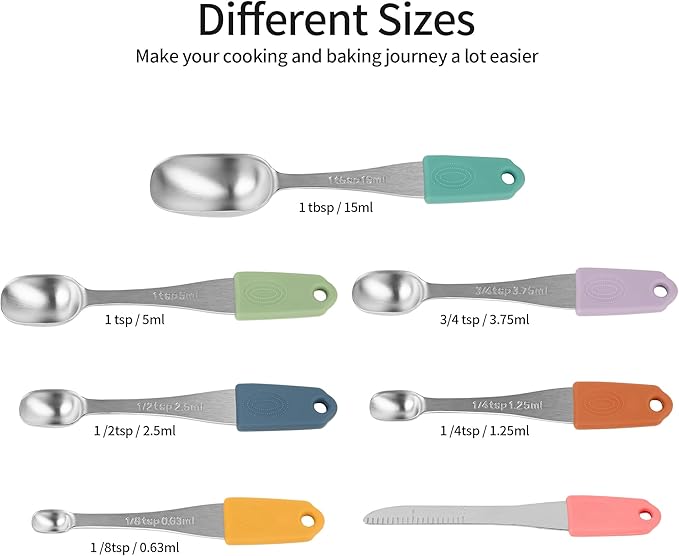 Magnetic Measuring Cups & Spoons Set 14, Heavy Duty Stainless Steel Measuring Cups and Spoons Set for Baking & Cooking, BPA Free, Round Measuring Set with Leveler, Color
