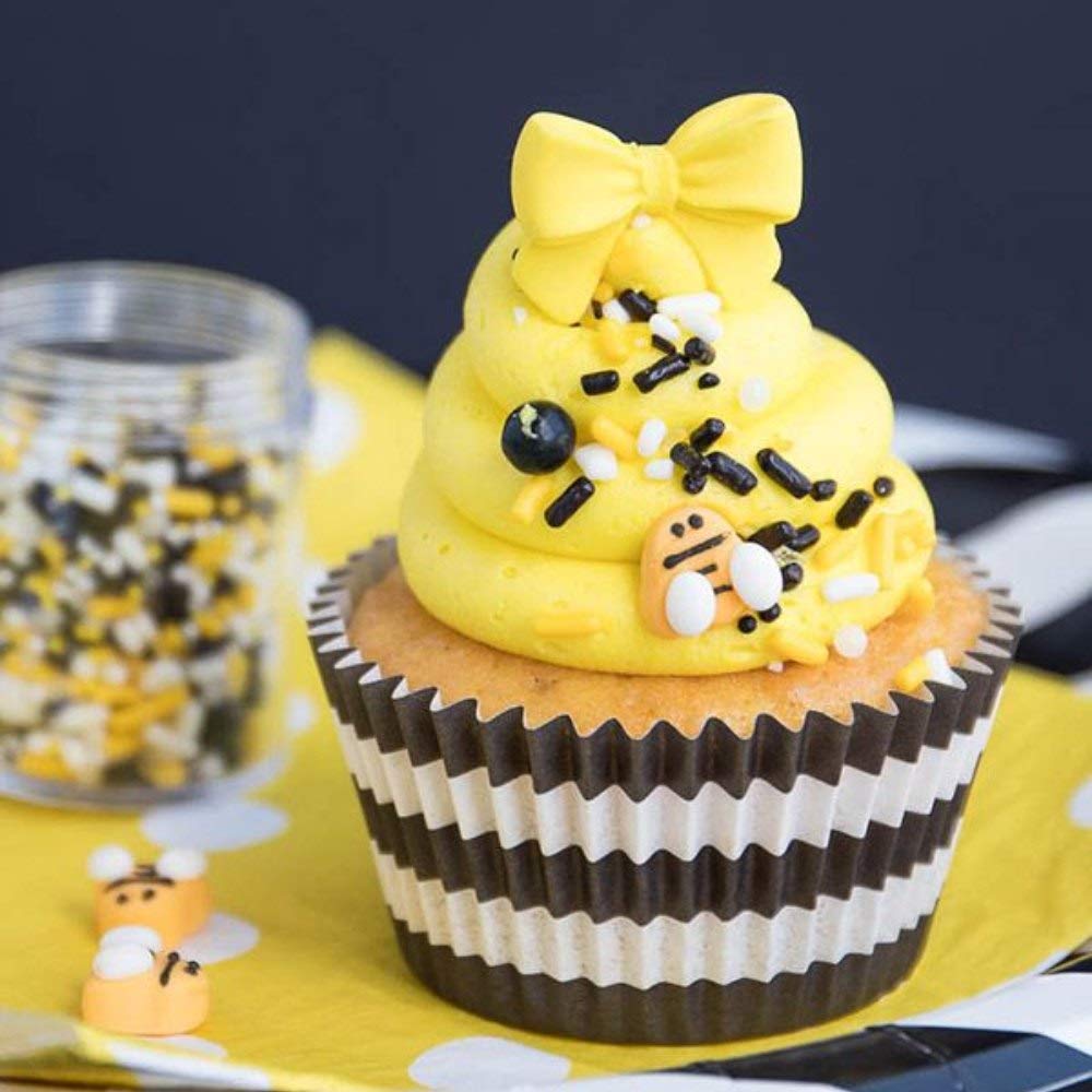Bumble Bee Sprinkles for Cake Decorating and Baking Cookies, Cupcakes - Edible Batman Sprinkles and Bee Cake Decorations in Yellow Black White Jimmies, Nonpareils, Sugar Crystal, and Pearl Sprinkles