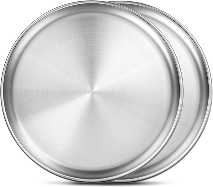 12 Inch Stainless Steel Pizza Pan Set of 2, Pizza Pan for Oven, Steel Pizza Tray for Baking Cookie Pie Cake, Round Stainless Steel Pizza Plate Pizza Baking Sheet, Easy Clean & Dishwasher Safe