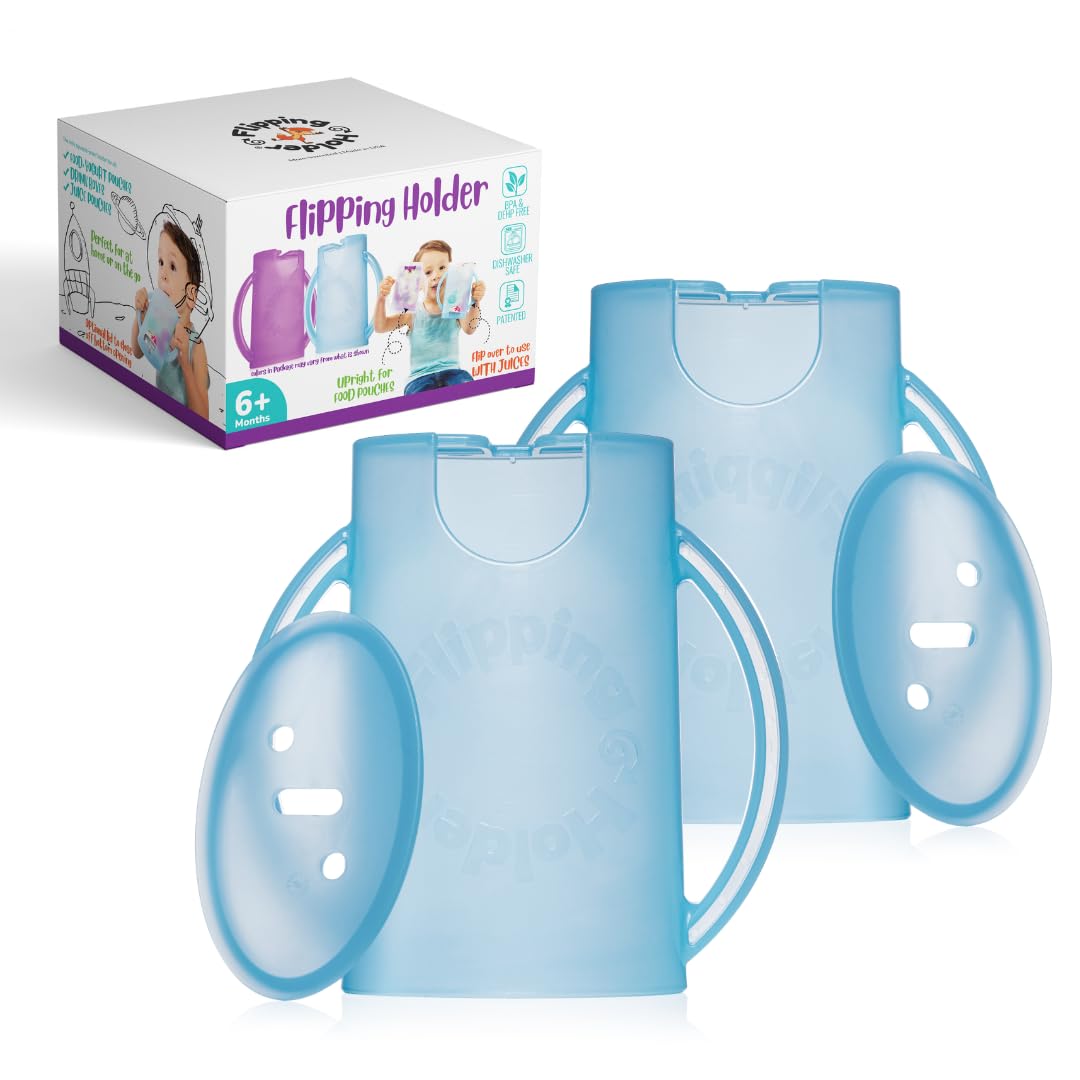 Squeeze Proof Food Pouch Holder for Toddlers, Babies, Kids, Mess Free No Squeeze Juice Box Drink and Applesauce Snack Holder with Easy Grip Handles and Lid