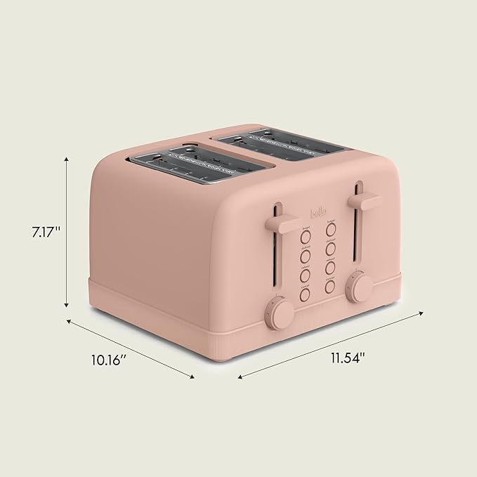 bella 4 Slice Toaster, 6 Setting Shade Control with Reheat & Cancel Buttons, Removable Crumb Tray, Anti Jam & Auto Shutoff, 900 Watt, Blossom