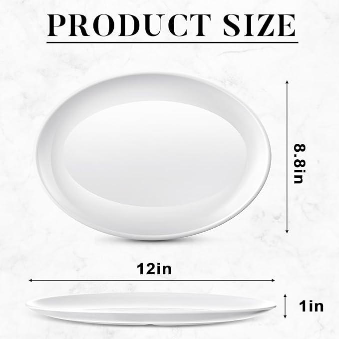 Dandat 36 Pcs Large Serving Platters Oval Trays White Plates Serving Dish for Wedding Party Restaurant Home Steak, Taco, Sushi, Appetizer, Cake (12 Inch)