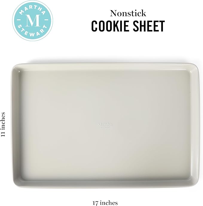 Martha Stewart Gallen 17 x 11 Inch Nonstick Carbon Steel Cookie Sheet – Cool Grey, Durable Bakeware for Even Baking and Easy Cleanup