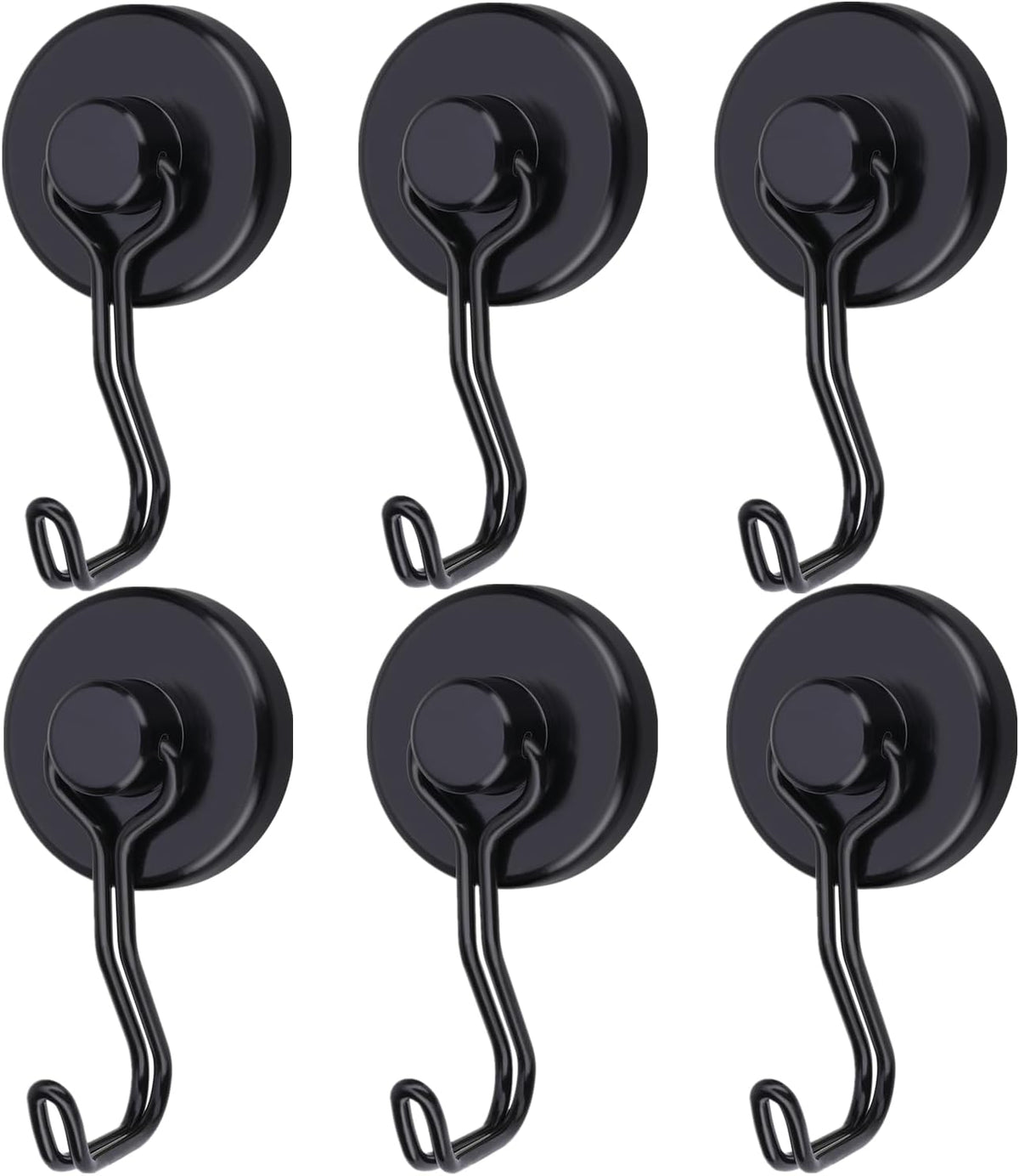 Magnetic Hooks 100LB Cruise Refrigerator Heavy Duty Neodymium Rare Earth Magnetic Hangers, Rubber Scratch-Resistant Base, Ideal for Indoor/Outdoor Hanging(Black 6Pack)