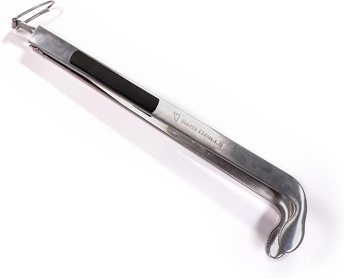 SnS Grills Slow ‘N Sear Cherry Picker Charcoal Tongs with Rubber Handle - Long, Durable Metal Tongs with Angled Head for BBQ, Grilling, and Outdoor Cooking