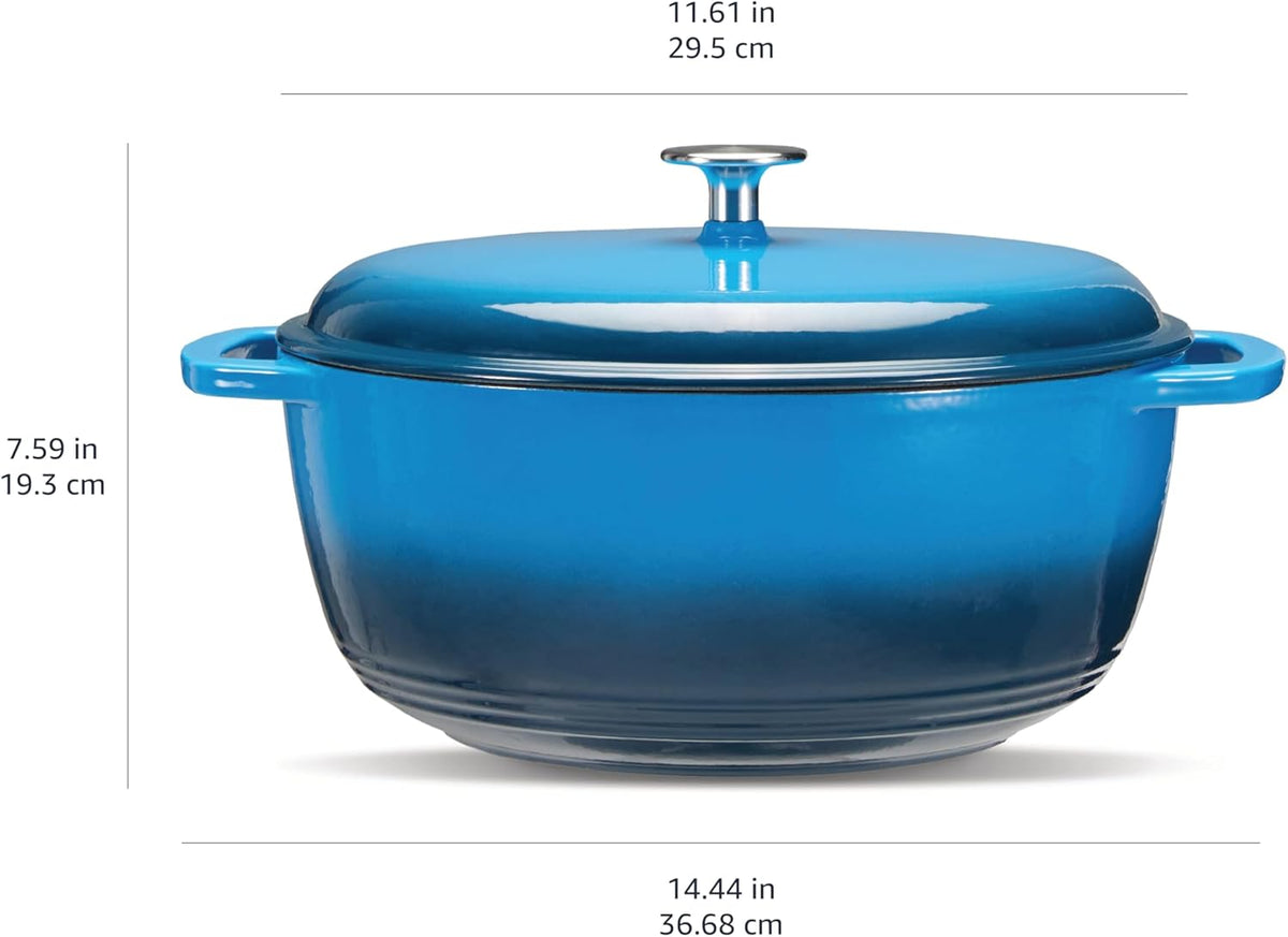 Amazon Basics Cast Iron Dutch Oven Pot with Lid, Enameled, Round, Dual Handles, Heavy-Duty, Large, 7.3-quart, Blue