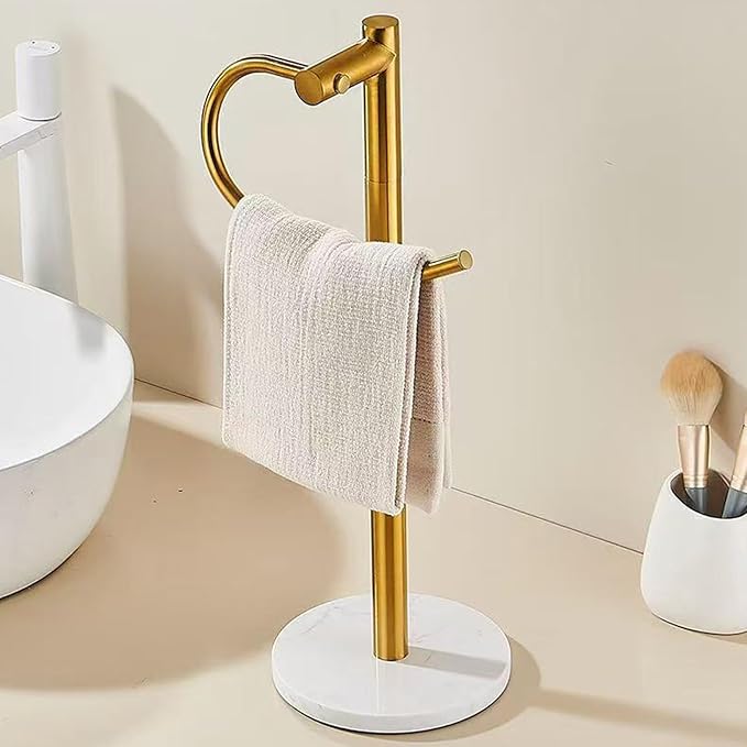19 inch Brushed Gold Hand Towel Holder Stand,Hand Towel Bar Bathroom Vanity Countertop Towel Holder Free Standing,Towel Ring Hardware Accessories Towel Rack