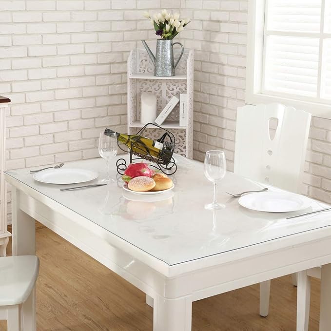 NECAUX Custom 52 x 100 Inch Clear Table Cover Protector, 1.5mm Thick Wood Grain Transparent Table Pad Non-Slip Tablecloth Plastic Protective Pad for Dining Room Table Conference Table Meeting Table