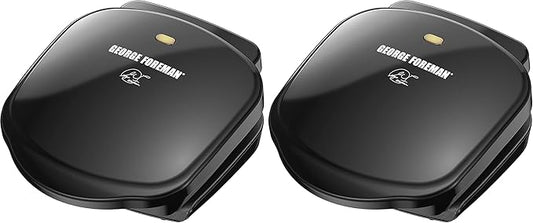 George Foreman 2-Serving Classic Plate Electric Indoor Grill and Panini Press,Black,Small Compact Size,GR10B,(Pack of 2)
