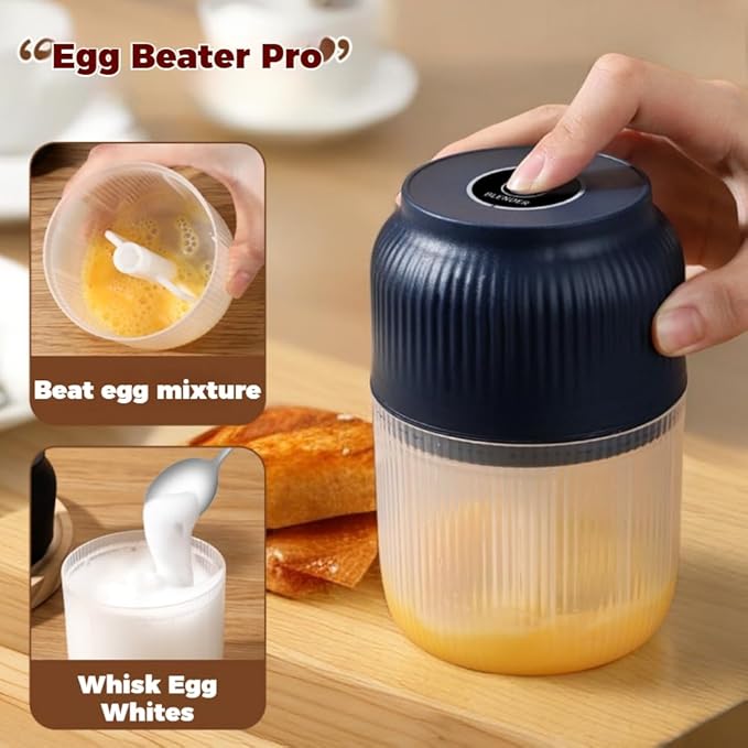 300ML USB Rechargeable Electric Garlic Chopper, Mini Portable Veggie Cutter with Eggbeater&4/6 Knife Heads, Veggie Chopper with Container and Lid, Vegetable Crusher (B)