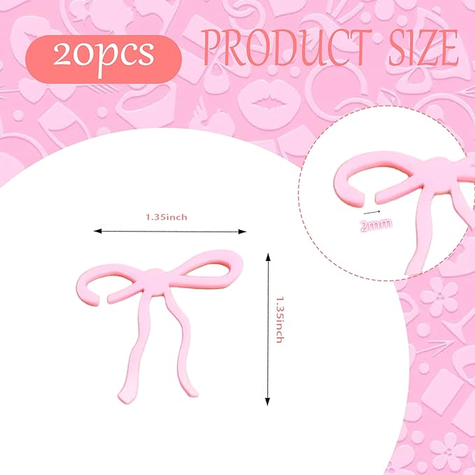 20 pcs Bow Drink Markers, Acrylic Drink Tags Bow themed Party Favors, Coquette Birthday Wedding Cocktail Party Decorations Pink Bow Party Accessories (Pink tags)