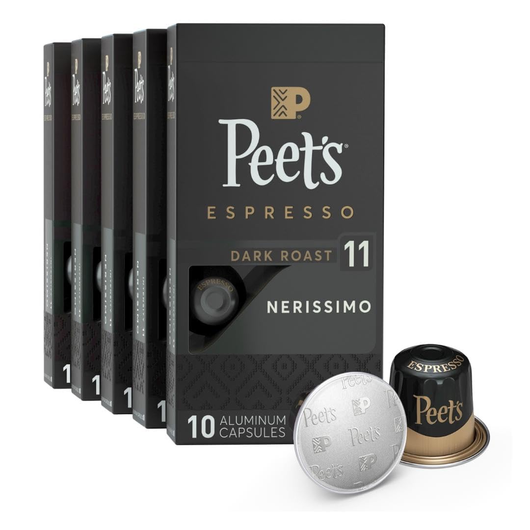 Peet's Coffee, Dark Roast Espresso Capsules, Compatible with Nespresso Original Machine - Nerissimo Intensity 11, 50 Count (5 Boxes of 10 Espresso Capsules)