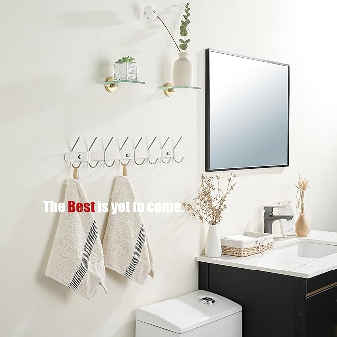 JQK Small Floating Glass Shelves Gold, 4 Inch Display Ledges for Wall, Mini Decor, Living Room Bedroom Bathroom, Tempered Glass Shower Storage, 2 Pack, TGS101L4-BG-P2