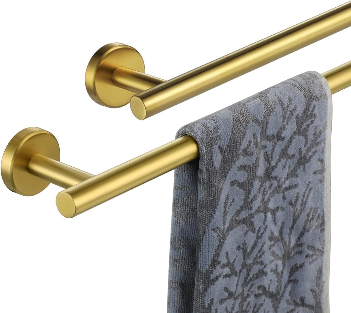 JQK Towel Bar Brushed Gold, 20.5 Inch 304 Stainless Steel Thicken 0.8mm Towel Rack Bathroom, Towel Holder Wall Mount, Useable Length 18 Inch 2 Pack, TB110L18-BG-P2