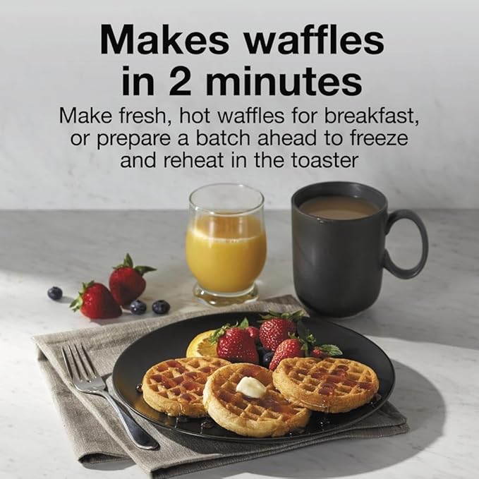 Proctor Silex Mini Waffle Maker Machine with 4” Round Non-stick Grids, Make Personalized Individual Breakfast Keto Chaffles and Hashbrowns, Compact, Black (26100)