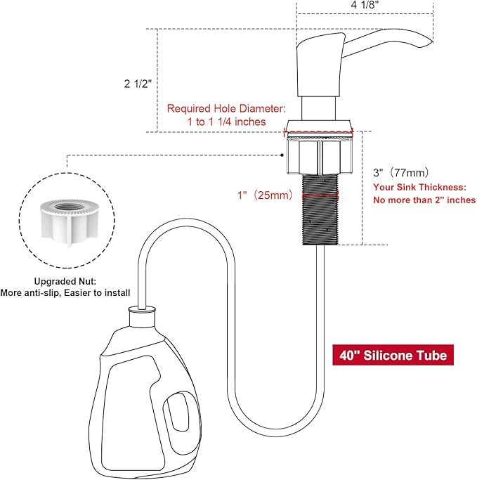 GAGALIFE Built in Counter Soap Dispenser for Kitchen Sink and Extension Tube Kit, Anti-Leakage Upgrade with 40" Tube No More Top Refill, Brushed Gold