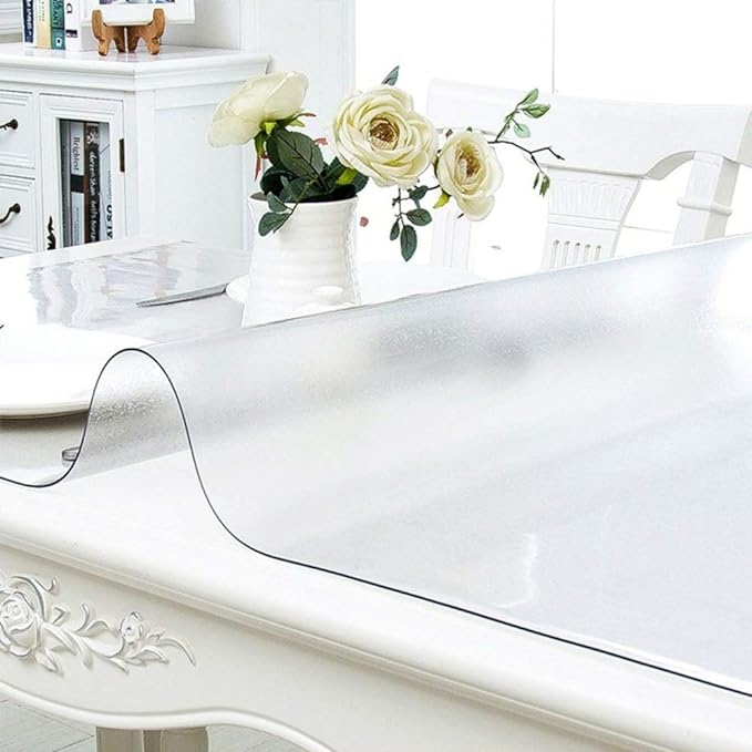NECAUX Custom Multisize 1.5mm Thick Frosted PVC Table Cover Protector - 54 x 120 Inch Plastic Protective Table Pad Kitchen Wood Grain Vinyl 10 Foot Dining Room Table/Meeting Table Cover