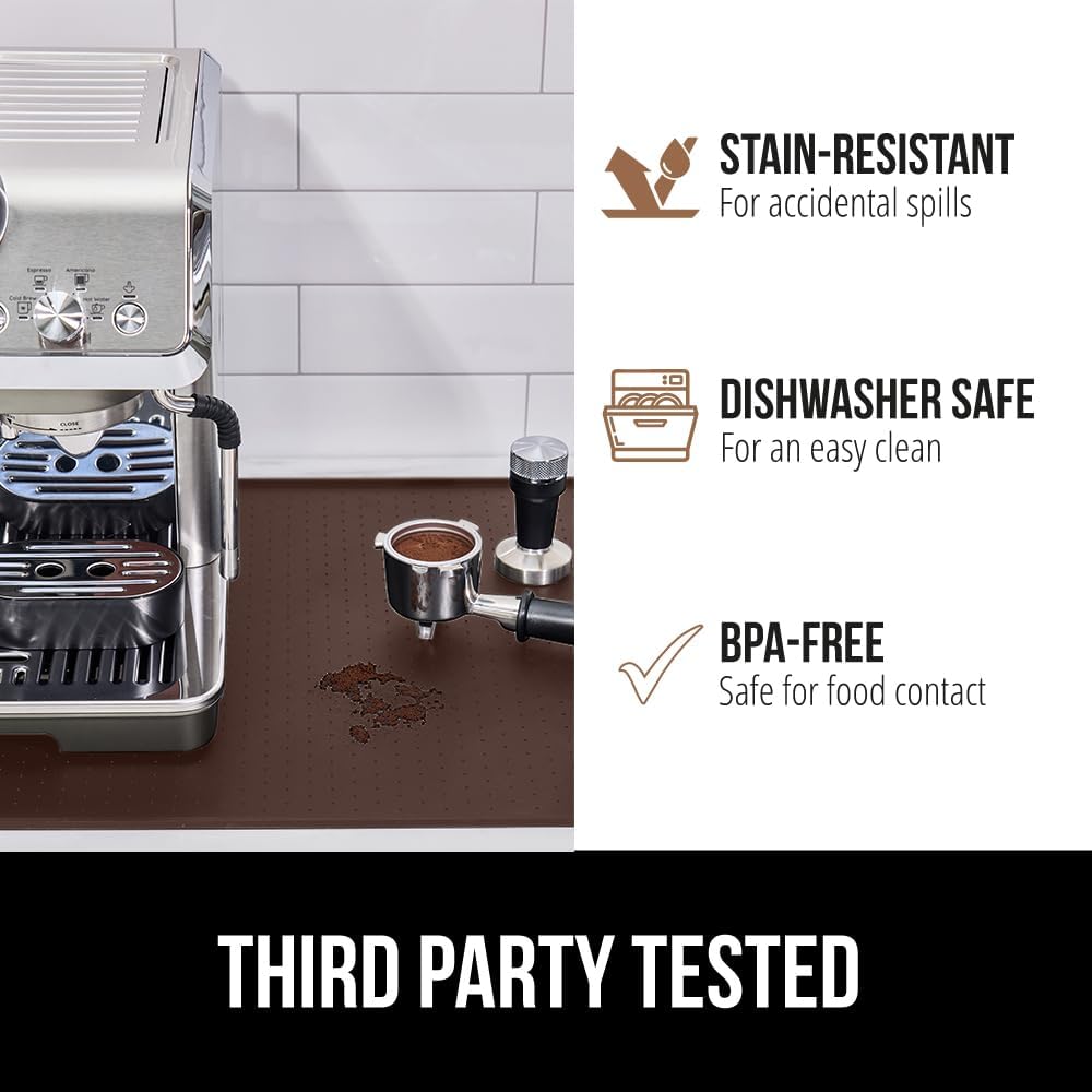 GORILLA GRIP Silicone Coffee Mat, Espresso Drink Bar Station Accessories, Waterproof Heat-Resistant Dish Drying Mats, Stay in Place on Kitchen Counter, Home Kitchen Decor Essentials, 11.5x18.5, Brown