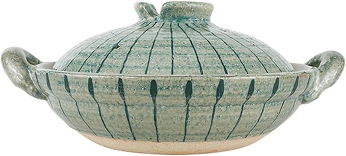 Heat Resistant Ceramic Casserole, Round Earthen Pot Cookware with Lid for Dinner and Party, Uniform Heating Stockpot for Stew, Soup, Steam, Bake(1800ml/1.9quart, Green)