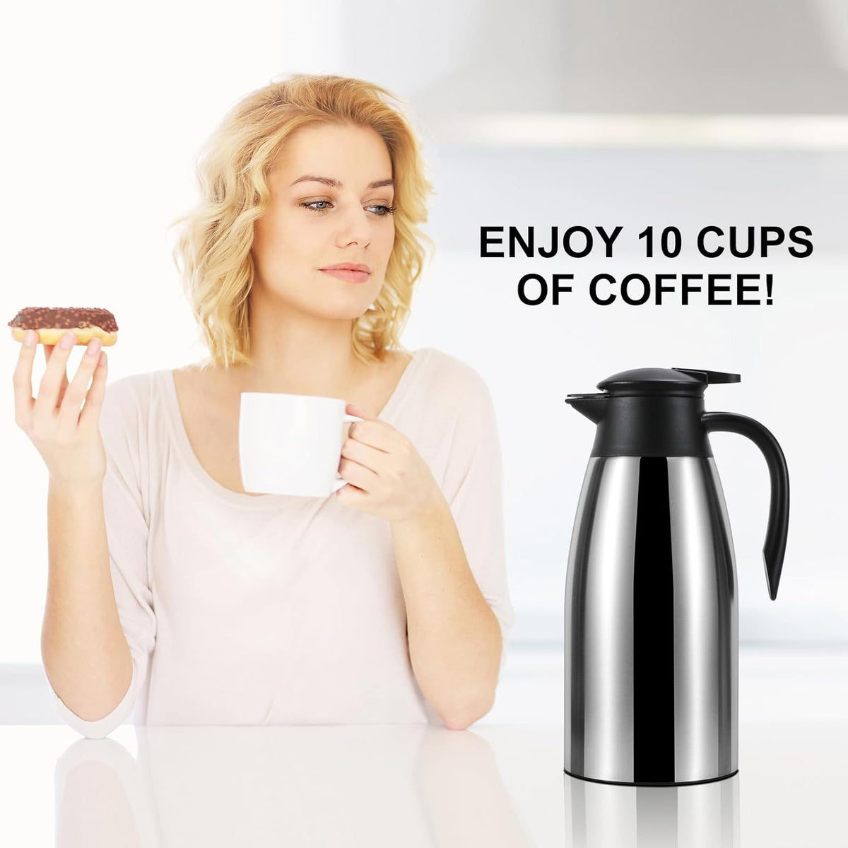 70 oz Thermal Coffee Carafe for keeping hot, Updated Carafe for hot liquid, Airpot Stainless Steel Thermos Urn Beverage Dispenser Vacuum Thermal Pot for Coffee, Hot Water,Keep Hot 12 Hour(silver)