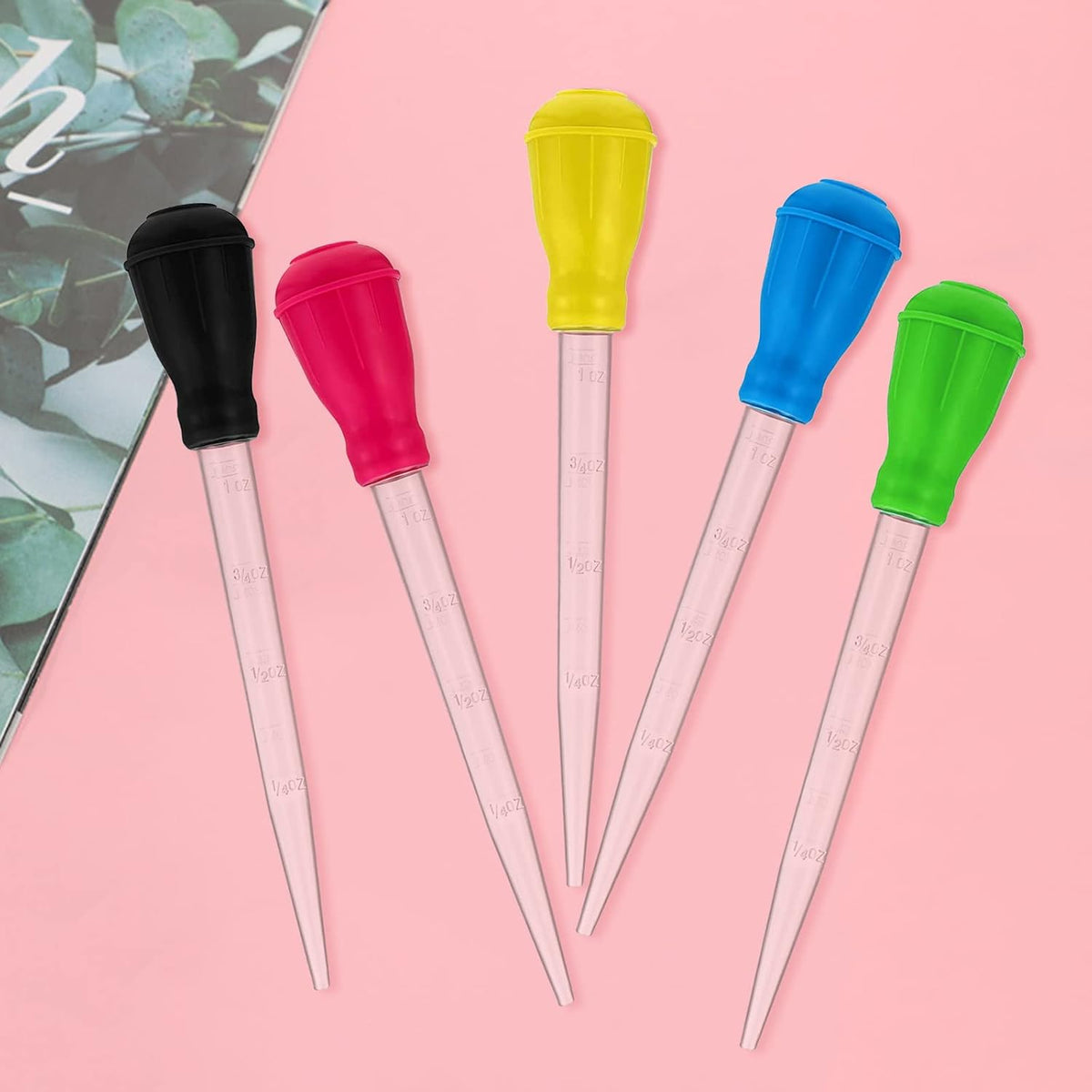 TXIN 5 Pieces 30ml/1oz Turkey Baster with 5 Cleaning Brush, Plastic Syringe Baster with Silicone Pump Head, Heat-resistant Meat Marinade Injector with Measurments for BBQ Grill Baking Kitchen Cooking
