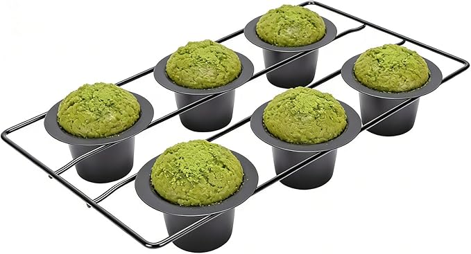 Aramox 6 Cup Popover Pan for Baking, Non Stick Carbon Steel, Deep Tapered Cups with Wire Rack, 22.5x40.5x5.5cm/8.9x15.9x2.2in