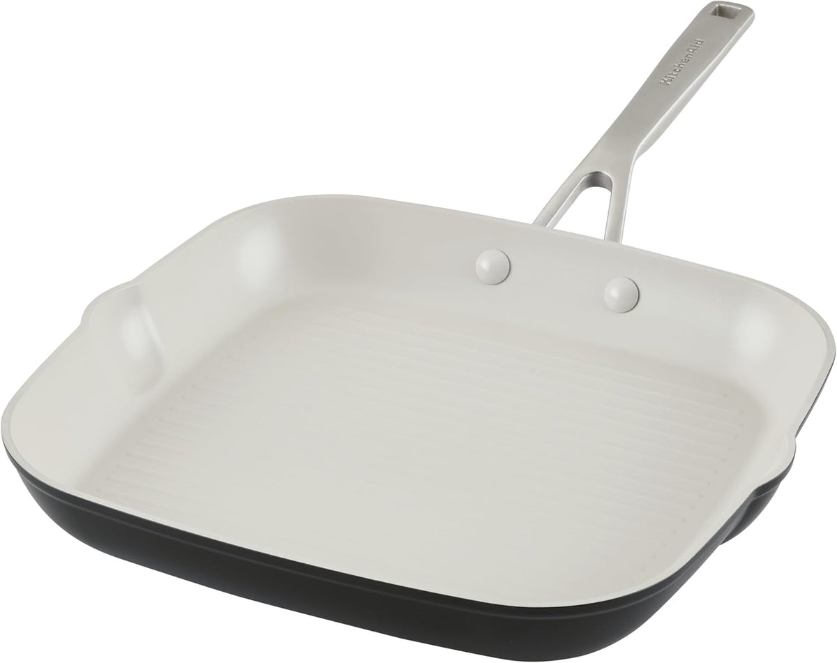 KitchenAid Hard Anodized Ceramic Nonstick Grill Pan/Griddle, Square, 11.25 Inch, Matte Black