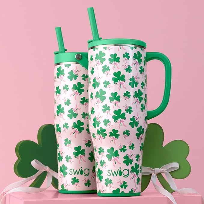 Swig Life 40oz Leak Proof Mega Mug, 40oz Leak Proof Tumbler with Handle and Straw, Extra Large Insulated Tumblers, Cup Holder Friendly Travel Mug, Reusable Leakproof Water Bottle (Clover Crush)