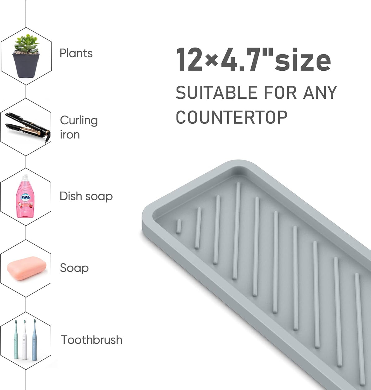 EG-SIPRO Silicone Sponge Holder, Extra Large 12" Kitchen Sink Organizer Tray, Sponge Caddy, Dish Soap Holder, Scrubber, Soap Dispenser, Scouring Pad