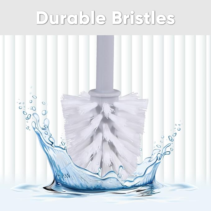 Decorative Plastic Toilet Bowl Brush and Holder Set, Blue (2 Pack) Cleaner Scrubber for Bathroom - Ribbed Design
