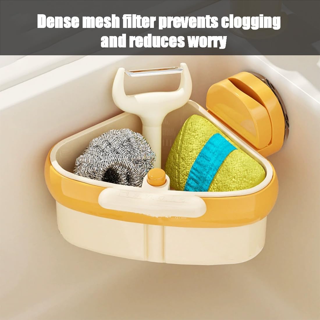 Suction Cup Sink Corner Rack, Sink Strainer Basket, 2025 New Upgraded Suction Cup Press Sink Drainer Basket, Press Automatic Dumping Sinks Strainer Basket (2pcs-c)