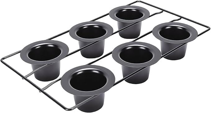 6 Cup Popover Pan, Non Stick Carbon Steel Bakeware for Baking Popovers Muffins, with Wire Rack for Even Baking and Easy Cleanup