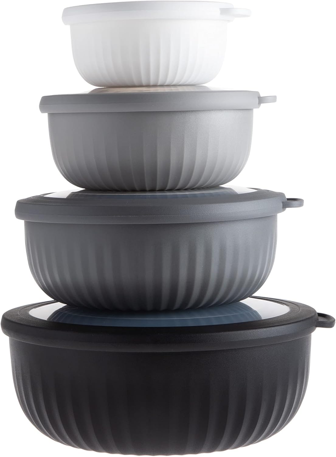 COOK WITH COLOR Prep Bowls with Lids- Wide and Deep Nesting Plastic Small Mixing Bowl Set with Lids, 8 Piece Set - Wide Bowls, Black/White