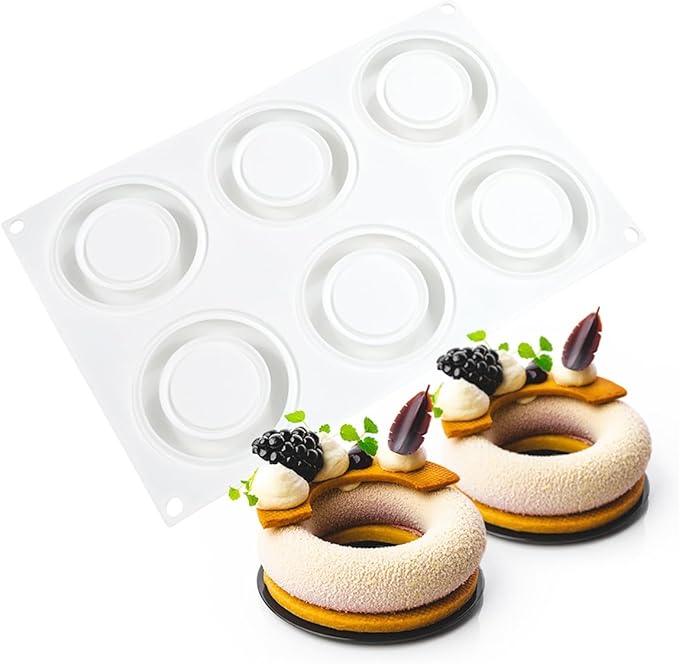 3D Donut Silicone Mold, Cupcake Baking Pan Mousse Tray Molds, Kitchen Cake Decorating Fondant Mould for Pumpkin Shaped Baking Mousse Cake, 6-Cavity Non-Stick Silicone Moulds (D_ Donut)