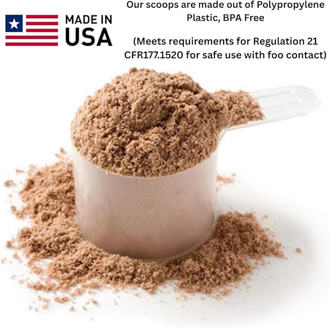 Plastic Measuring Scoop, (29.6 cc | 2 tablespoon | 1/8 Cup | 29.6 mL) Long Handle Spoons for Powders, Granules, Coffee, Pet Food, Baking Supplies, Protein and Other Dry Goods, BPA Free (Set of 100