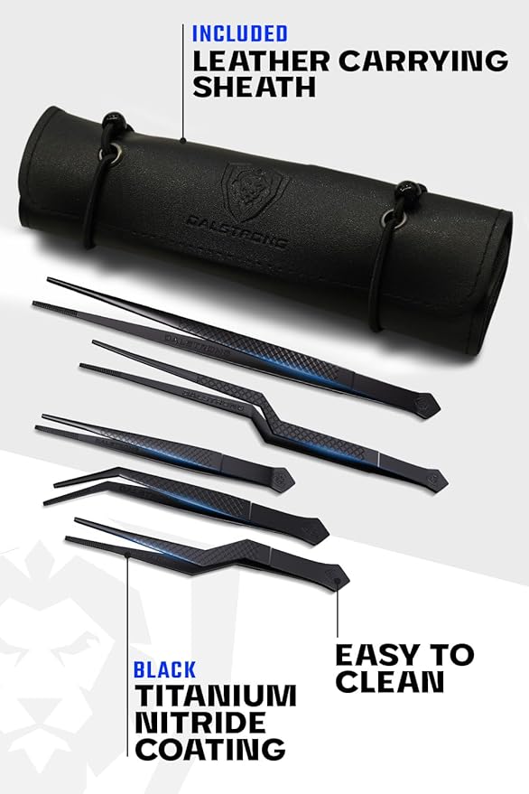 DALSTRONG Professional Food Tweezers-5 Piece Set- High-Precision Tweezer Tongs - Black Titanium Coating - Plating, Culinary Fine Use -304 Stainless Steel- Metal Kitchen Tongs