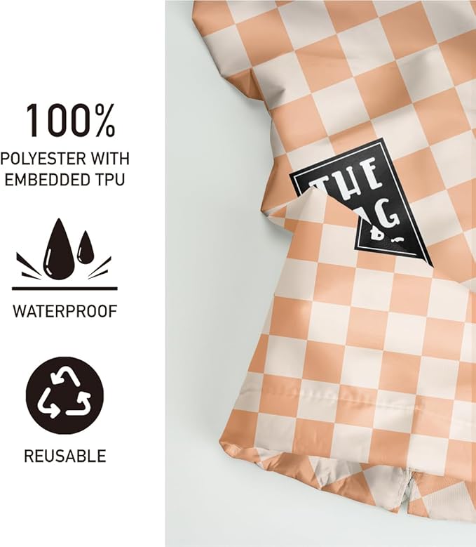 Plastic Bag Holder,Reusable And Washable Grocery Bag organizer,for Home Kitchen Travelling Camping Decor, use 1 Pack, Orange And White Checkerboard Pattern