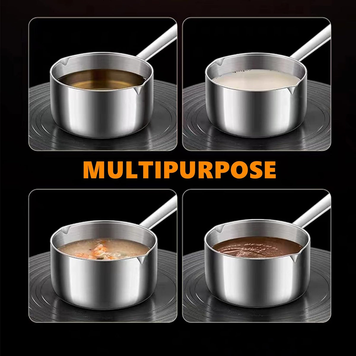 Butter Warmer Pot, Small Sauce Pan, Thick 3-PLY Heavy Duty Stainless Steel Cooking Pot for Milk, Coffee, and Melting Chocolate, 0.5-Quart