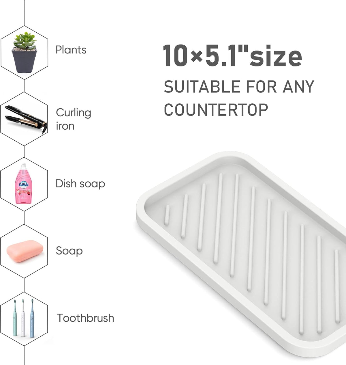 EG-SIPRO Silicone Sponge Holder, Large 10" Kitchen Sink Organizer Tray, Sponge Caddy, Dish Soap Holder, Scrubber, Soap Dispenser, Scouring Pad