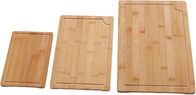 Bewinner Three Piece Wood Cutting Board Set | Smooth Cleaver Friendly Chopping Boards With Grooves And Inner Handles For Kitchen Serving