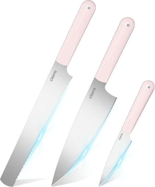 CIARRA Professional Kitchen Knife Set 4 PCS - Chef Knife Set, Bread Knife, Utility Knife, High Carbon Stainless Steel Cooking Knives with Gift Box (Pink)