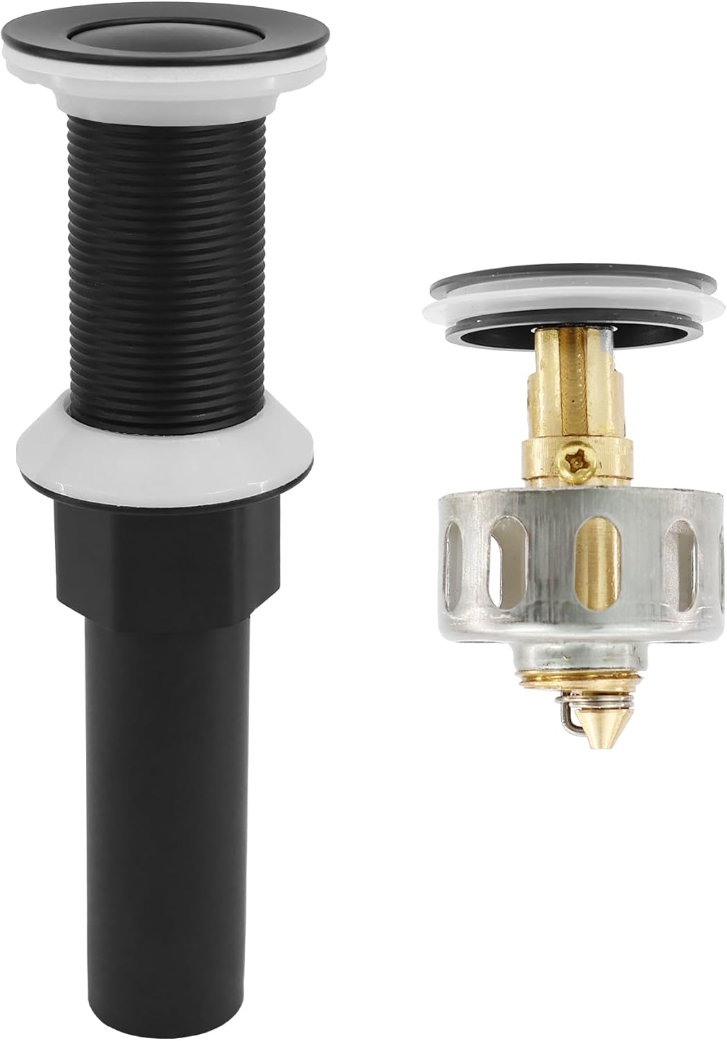 Bathroom Sink Drain,Drain Stopper Bathroom Sink Without Overflow,Small Cap Pop Up Drain Assembly with Detachable Strainer Basket,Built-in Anti-Clogging, Stainless Steel Nut Matte Black